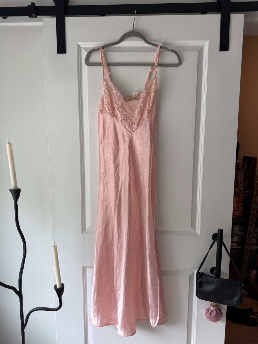 vintage Victoria’s Secret slip dress gown S pastel pink satin lace coquette